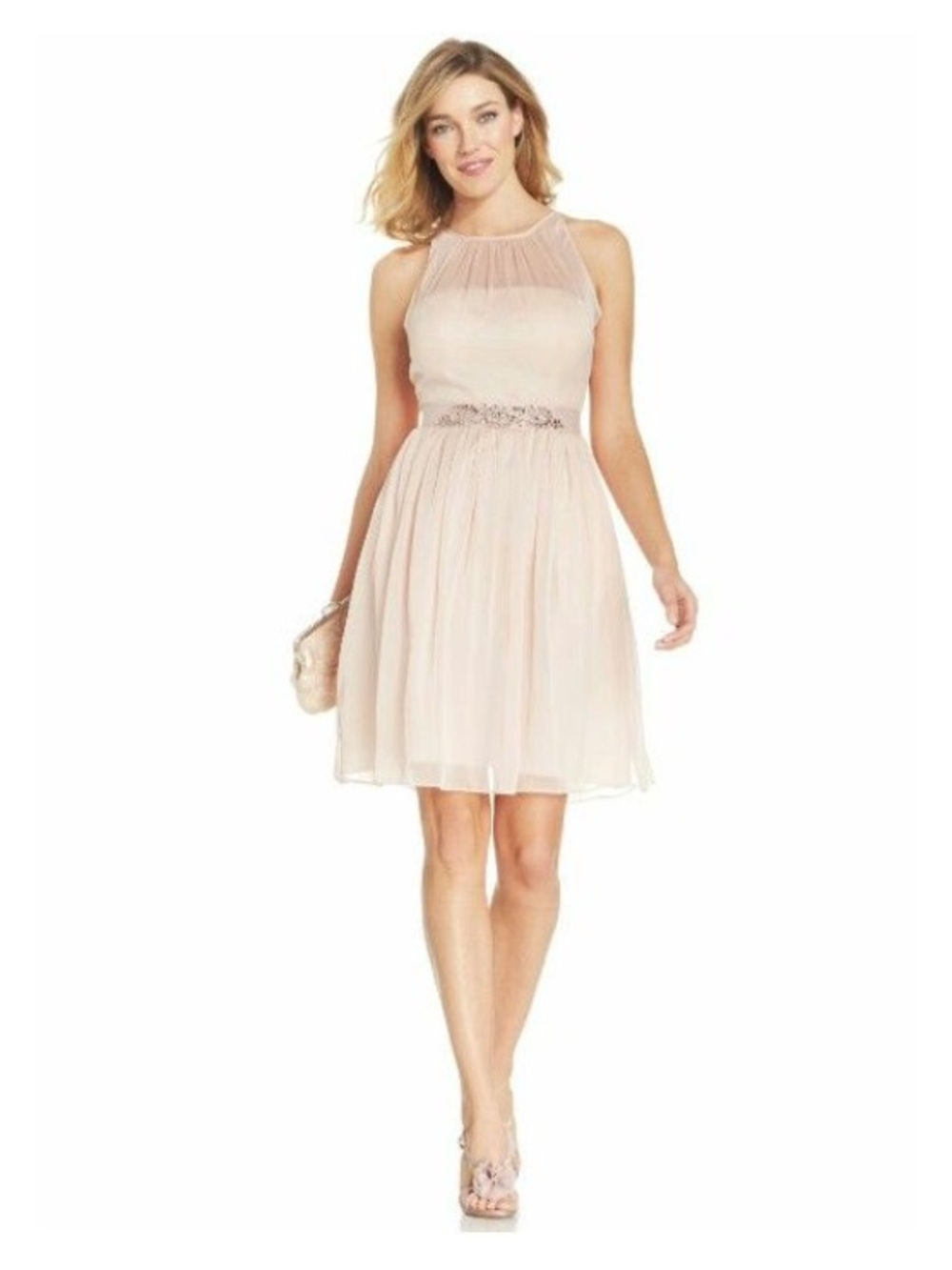 🌸 Adrianna Papell Chiffon Embellished Cocktail Dress
